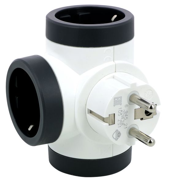 MOP PRE SCH 2P+E 16A 3 LATERAL OUTLETS ROTATIVE WHITE/BLACK image 1