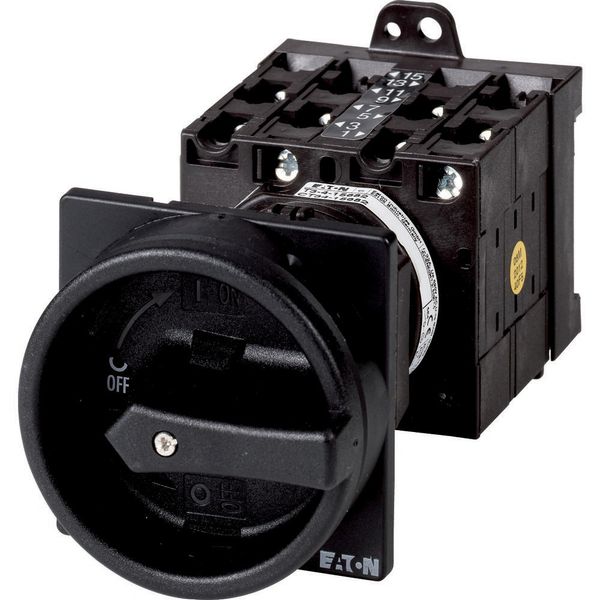 Main switch, T3, 32 A, rear mounting, 3 contact unit(s), 3 pole + N, 1 N/O, 1 N/C, STOP function, With black rotary handle and locking ring, Lockable image 2