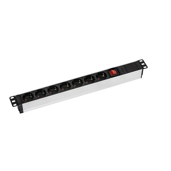 Power strip 19 inches with shutterwith two-pole red switchsockets 7 way german versionWITHOUT CABLEPlace of use IndoorWith multi angled mounting bracketMaterial AluminiumOperating voltage 230 V/ACColour Gray / BlackRated current 16 A image 1