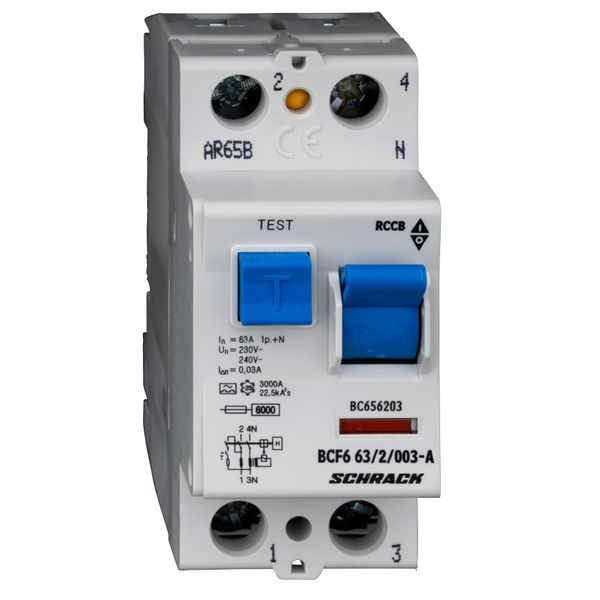 Residual current circuit breaker 63A, 2-p, 30mA,type A,6kA image 4