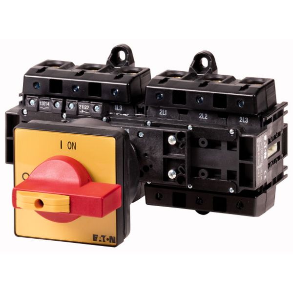 Main switch, T6, 160 A, rear mounting, 6 contact unit(s), 6 pole, 1 N/O, 1 N/C, Emergency switching off function, With red rotary handle and yellow lo image 1