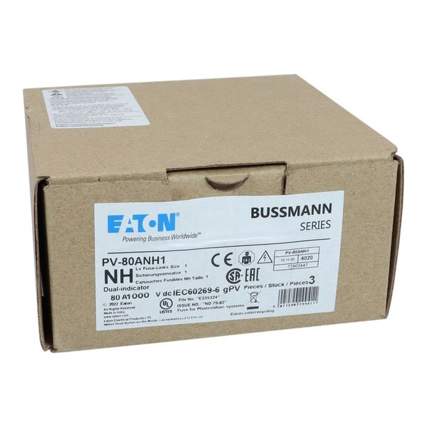 Fuse-link, high speed, 80 A, DC 1000 V, NH1, gPV, UL PV, UL, IEC, dual indicator image 13