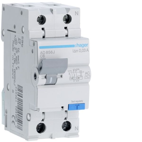 Differential circuit breaker P+N 6A/30mA, C, 4.5kA, AC type image 1