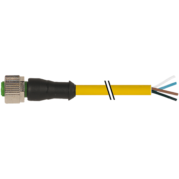 M12 female 0° A-cod. with cable PUR 4x0.34 ye UL/CSA+drag ch. 0.5m image 1