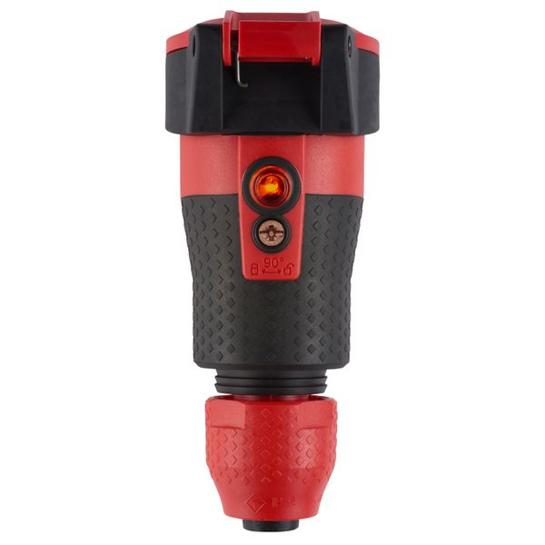 Professional connector, SCHUKO, Elamid-2K, red, self-closing hinged lid, quick-release mechanism, voltage indicator, IP54, Typ 1590 image 1