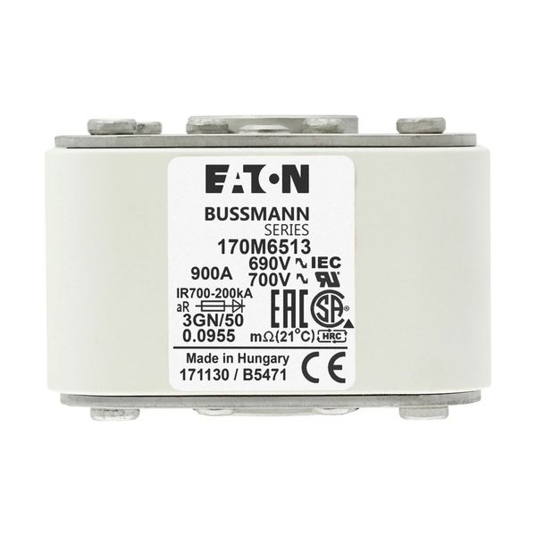 Fuse-link, high speed, 900 A, AC 690 V, size 3, 76 x 92 x 53 mm, aR, IEC, UL, single indicator image 3