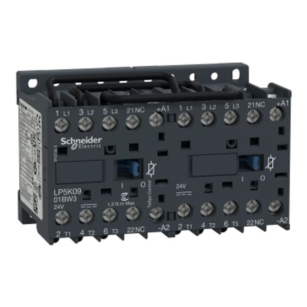 TeSys K reversing contactor, 3P, AC-3 440V 9 A, 1NC, 24V DC coil, low consumption coil image 2