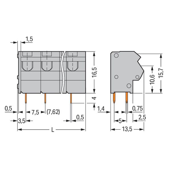 2-conductor PCB terminal block 0.75 mm² Pin spacing 7.5/7.62 mm gray image 6