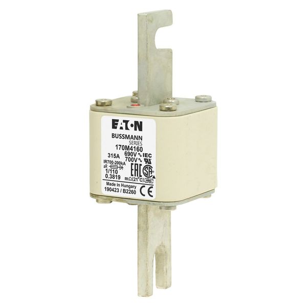 Fuse-link, high speed, 315 A, AC 690 V, DIN 1, 53 x 66 x 138 mm, aR, DIN, IEC, single indicator image 4