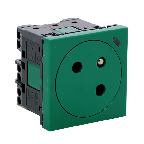 2P+E power socket Surface with LED Mosaic Link side connection 2 modules - antimicrobial green image 1