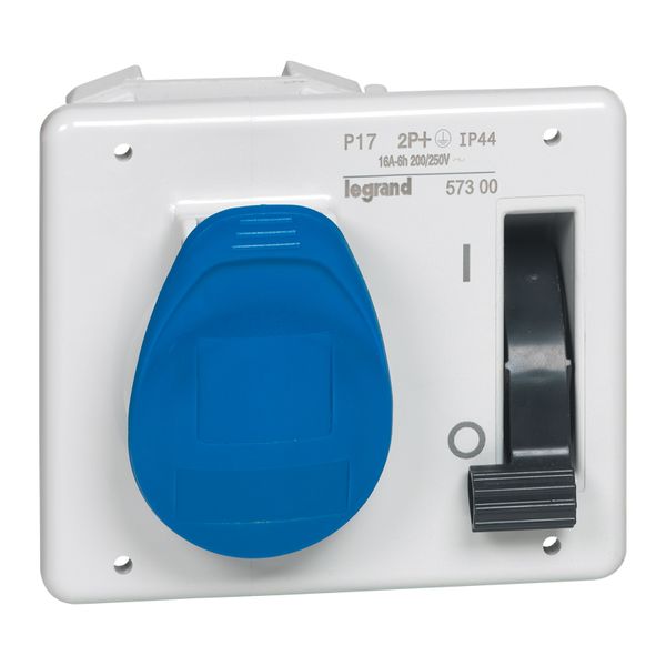 Interlocked switched socket with small flange P17 - IP44 - 200/250V~ - 16A -2P+E image 1