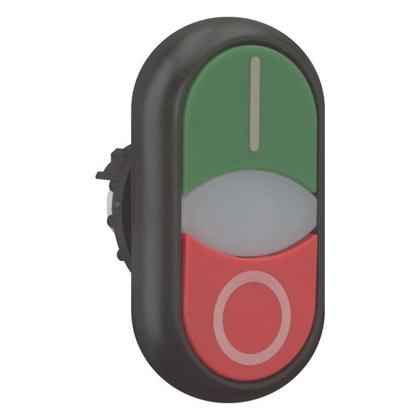 Double actuator pushbutton, RMQ-Titan, Actuators and indicator lights flush, momentary, White lens, green, red, inscribed, Bezel: black image 12