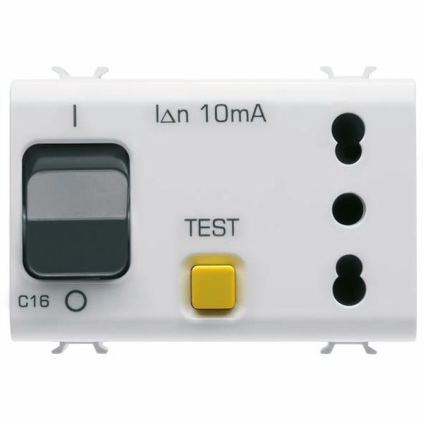 INTERLOCKED SWITCHED SOCKET-OUTLET - 2P+E 16A P17/P11 - WITH RESIDUAL CURRENT CIRCUIT BREAKER 1P+N 16A - 230Vac - 3 MODULES - GLOSSY WHITE -CHORUSMART image 2