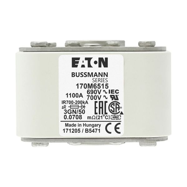 Fuse-link, high speed, 1100 A, AC 690 V, size 3, 76 x 92 x 53 mm, aR, IEC, UL, single indicator image 12