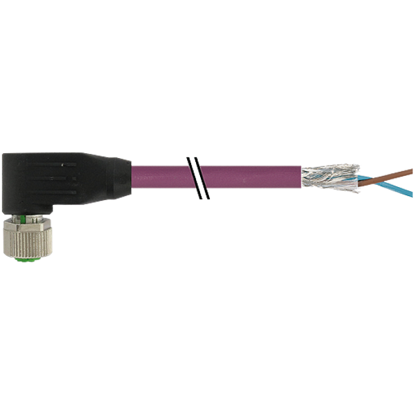 M12 fem. 90° B-cod. with cable PUR 1x2xAWG24 shielded vt+drag-ch 3m image 1