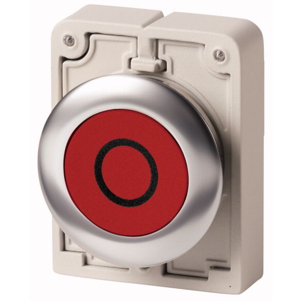 Pushbutton, RMQ-Titan, flat, maintained, red, inscribed, Front ring stainless steel image 1