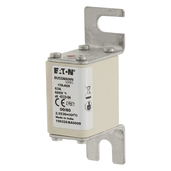 Fuse-link, high speed, 63 A, AC 660 V, size 00, 30 x 51 x 98 mm, aR, DIN, IEC, single indicator image 20