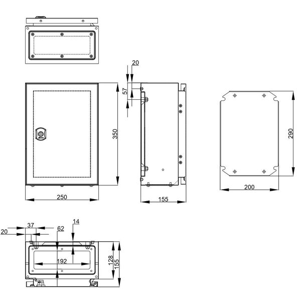 Wall-mounted enclosure 1 door IP65 H=350 W=250 D=155 mm image 2