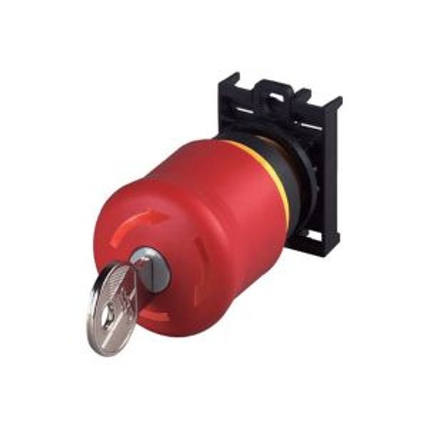 Emergency stop/emergency switching off pushbutton, RMQ-Titan, Mushroom-shaped, 38 mm, Non-illuminated, Key-release, 1 NC, Red, yellow, RAL 3000, Not s image 2