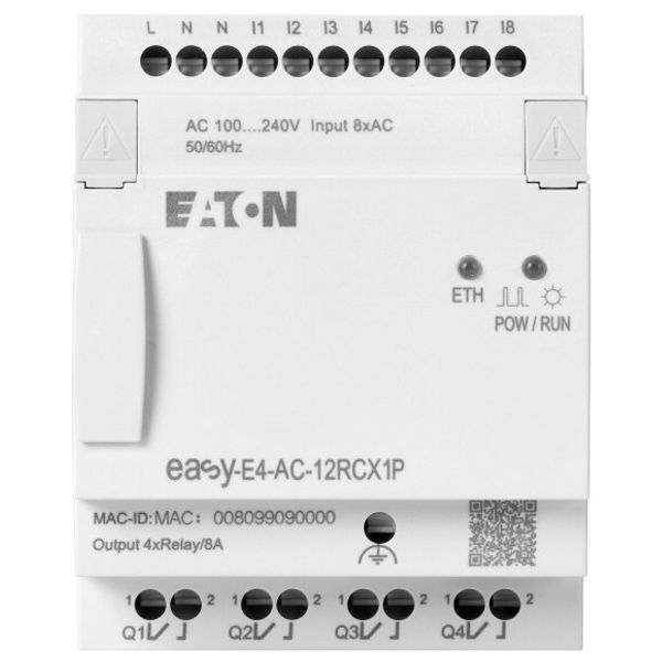 easyE4 control relay, basic unit (expandable, Ethernet), 100–240 VAC, 100–240 VDC (cULus: 100–110 VDC), digital inputs: 8, digital outputs: 4 relay, p image 1