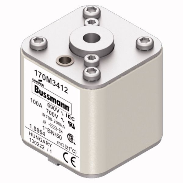 Fuse-link, high speed, 63 A, AC 1250 V, compact size 1, 45 x 59 x 81 mm, aR, IEC, UL, type K indicator, flush end, M8 image 2