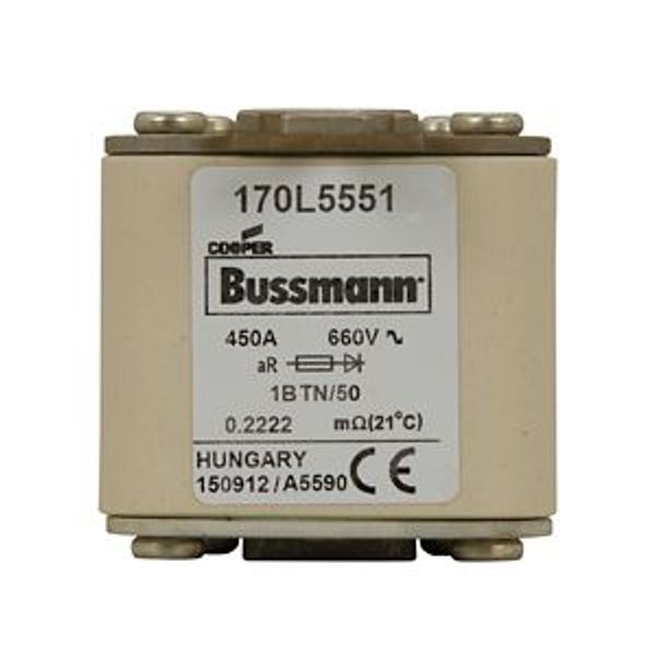 Fuse-link, high speed, 450 A, AC 660 V, Size 1, 53 x 53 x 51 mm, aR, IEC, single indicator image 4