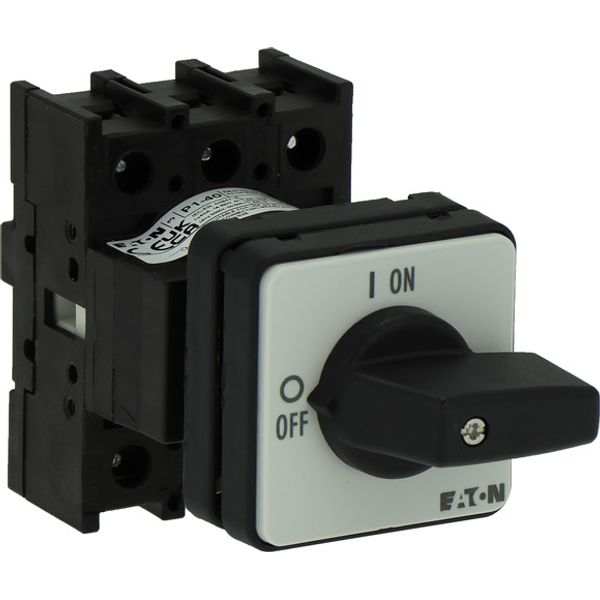 On-Off switch, P1, 40 A, centre mounting, 3 pole, with black thumb grip and front plate image 2