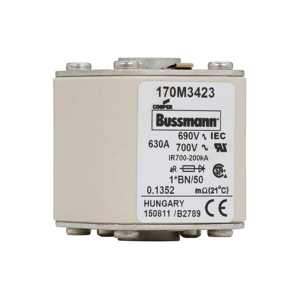 Fuse-link, high speed, 630 A, AC 690 V, compact size 1, 45 x 59 x 51 mm, aR, IEC, UL, single indicator image 14