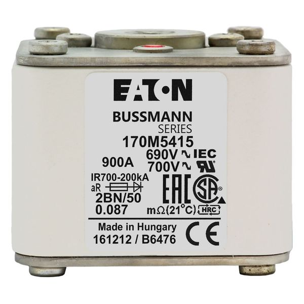 Fuse-link, high speed, 900 A, AC 690 V, size 2, 61 x 77 x 51 mm, aR, IEC, UL, single indicator, flush end, M10 image 4