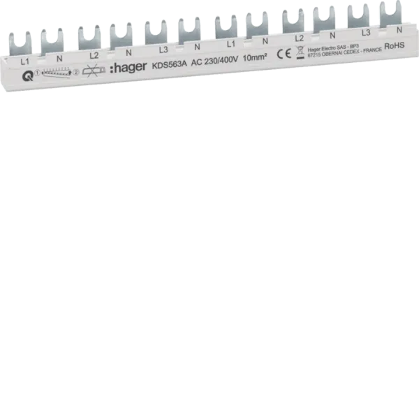 Hřebenová přípojnice 3P+N, 10mm2/12mod. pro 6ks přístrojů 1+N (L1+N,L2+N,L3+N) image 1