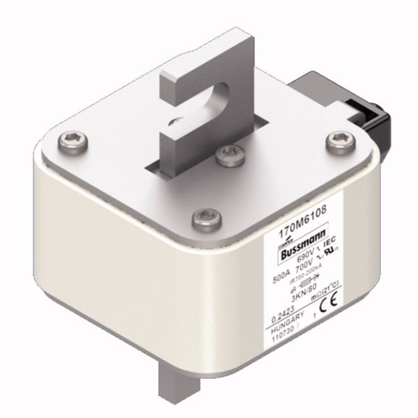 Fuse-link, high speed, 500 A, AC 690 V, DIN 3, 76 x 92 x 109 mm, aR, DIN, IEC, single indicator image 6