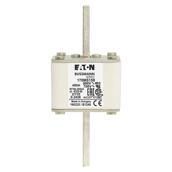 Fuse-link, high speed, 450 A, AC 690 V, DIN 2, 61 x 61 x 108 mm, aR, DIN, IEC, single indicator, 110 mm centres image 12