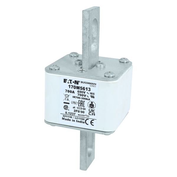 Fuse-link, high speed, 700 A, AC 690 V, size 2, 61 x 77 x 135 mm, aR, IEC, UL, no indicator, 90 mm centres image 18