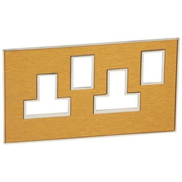 Plate Arteor - BS - square - switched sockets 2-gang - gold brass image 1