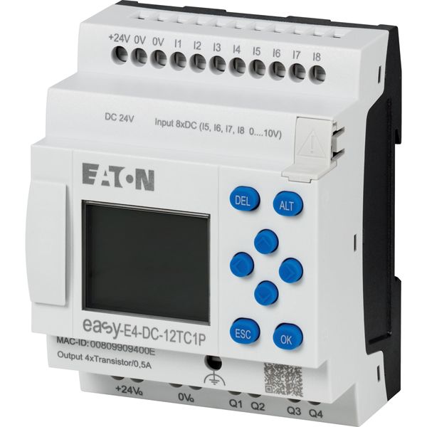 Control relays easyE4 with display (expandable, Ethernet), 24 V DC, Inputs Digital: 8, of which can be used as analog: 4, push-in terminal image 5