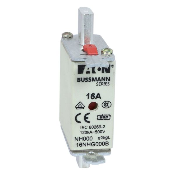 Fuse-link, LV, 16 A, AC 500 V, NH000, gL/gG, IEC, dual indicator, live gripping lugs image 18