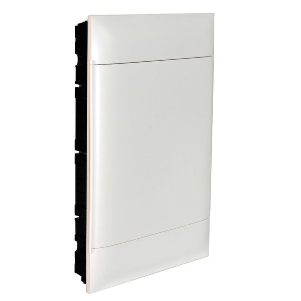 Practibox S flush-mounting DIN cabinet for dry wall - 3 rows of 18 modules - White door - Earth terminal blocks image 1