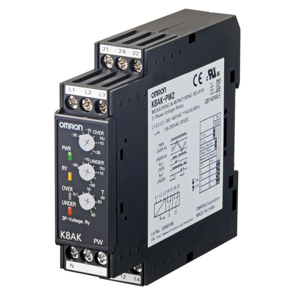 Monitoring relay 22.5 mm wide, 3-phase voltage monitoring, over and un image 4