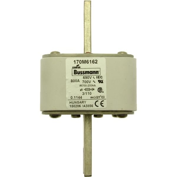 Fuse-link, high speed, 800 A, AC 690 V, DIN 3, 76 x 90 x 139 mm, aR, DIN, IEC, single indicator image 2