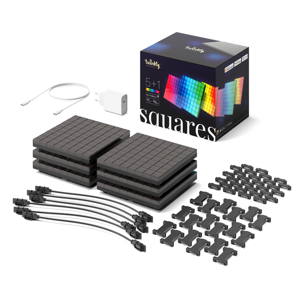1 Square Master + 5 Squares Slaves Blocks, 64 RGB Pixels, 16x16 cm, Black, BT+WiFi, Gen II, IP20. Adapter included, Plug F image 2