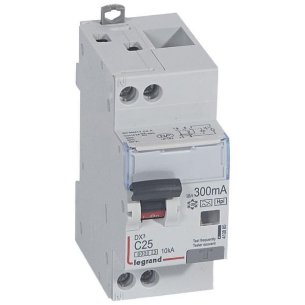 Monoblock differential circuit breaker DX³6000 10kA high inlet and low outlet U+N screw 230V~ - 25A - typeF 300mA image 1