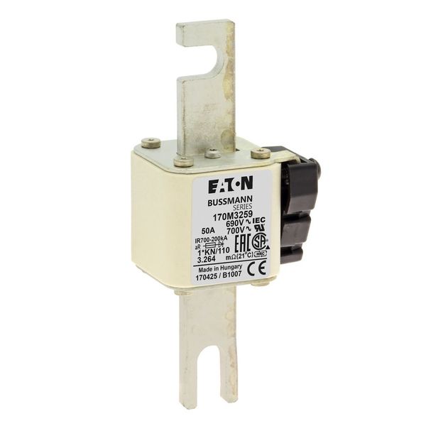 Fuse-link, high speed, 50 A, AC 690 V, compact DIN 1, 45 x 58 x 134 mm, aR, DIN, IEC, type K indicator, 110 mm centres image 7