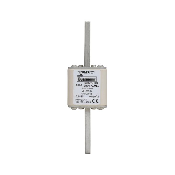 Fuse-link, high speed, 500 A, AC 690 V, compact size 1, 45 x 45 x 148 mm, aR, IEC, UL image 9