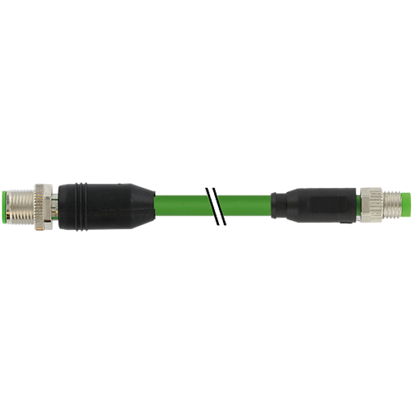 M12 male 0° D/M8 male 0° A PUR 1x4xAWG26 shielded gn+dragch 0.6m image 1