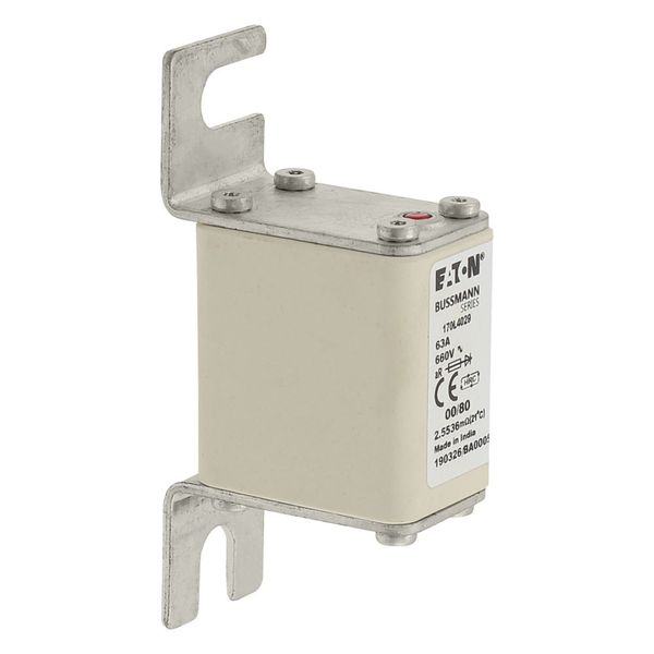 Fuse-link, high speed, 63 A, AC 660 V, size 00, 30 x 51 x 98 mm, aR, DIN, IEC, single indicator image 24