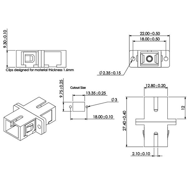 FO Coupler SC-Simplex,Plastic,Singlemode,zirc,flange,blueECO image 2