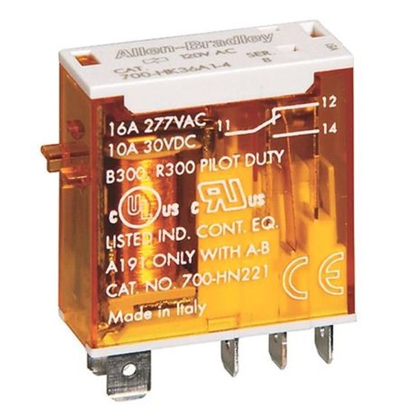 Allen-Bradley, 700-HK General Purpose Slim Line Relay, 16 Amp Contact, SPDT, 12V DC image 1