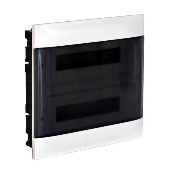 LEGRAND 2X18M FLUSH CABINET SMOKED DOOR E + N  TERMINAL BLOCK FOR MASONRY WALL image 1