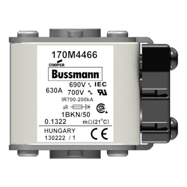 Fuse-link, high speed, 630 A, AC 690 V, size 1, 53 x 69 x 51 mm, aR, IEC, UL, type K indicator, flush end, M8 image 2