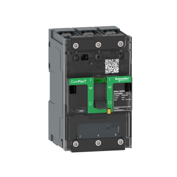 Switch disconnector, ComPacT NSXm 100NA, 3 poles, thermal current Ith 100A, compression lugs and busbar connectors image 4